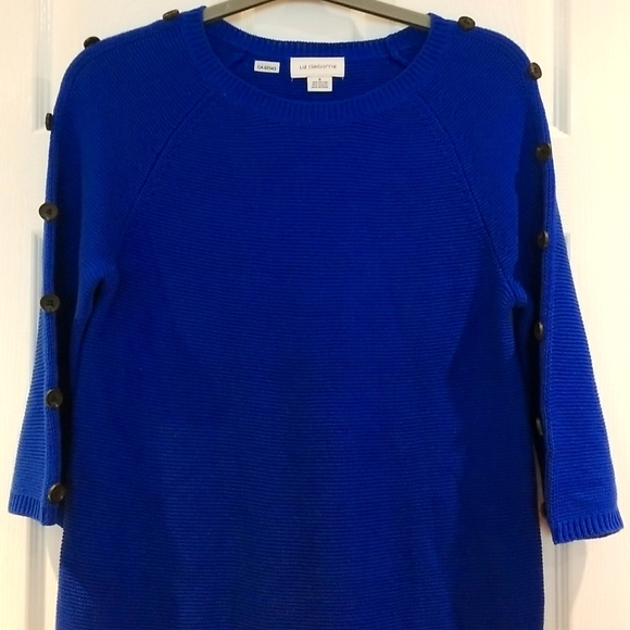 LIZ CLAIBORNE sweater blue with black buttons on the sleeve 60%cotton 40%Acrylic - Picture 1 of 4